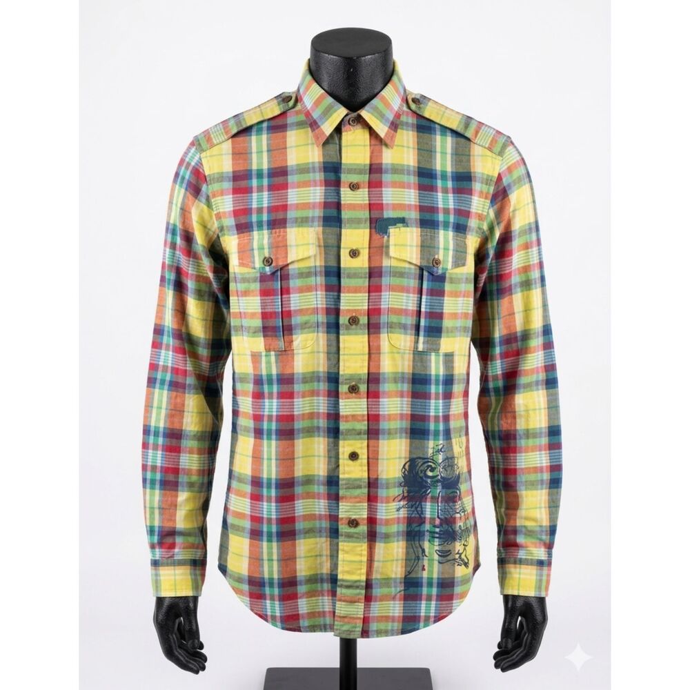 Polo Ralph Lauren Colorful Plaid Distressed Button-Down Shirt Medium Patchwork